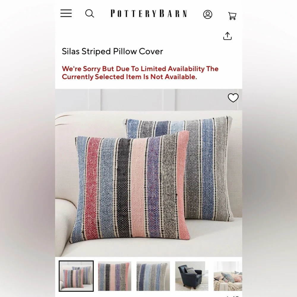 Pottery Barn “Silas” Accent Pillow, 18”, Excellent Condition